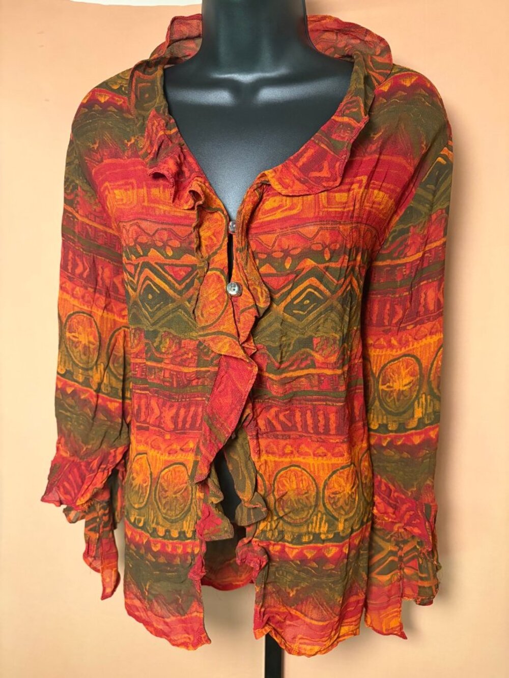 Chico's Design Tribal-Print Ruffle Blouse - Picture 2 of 2